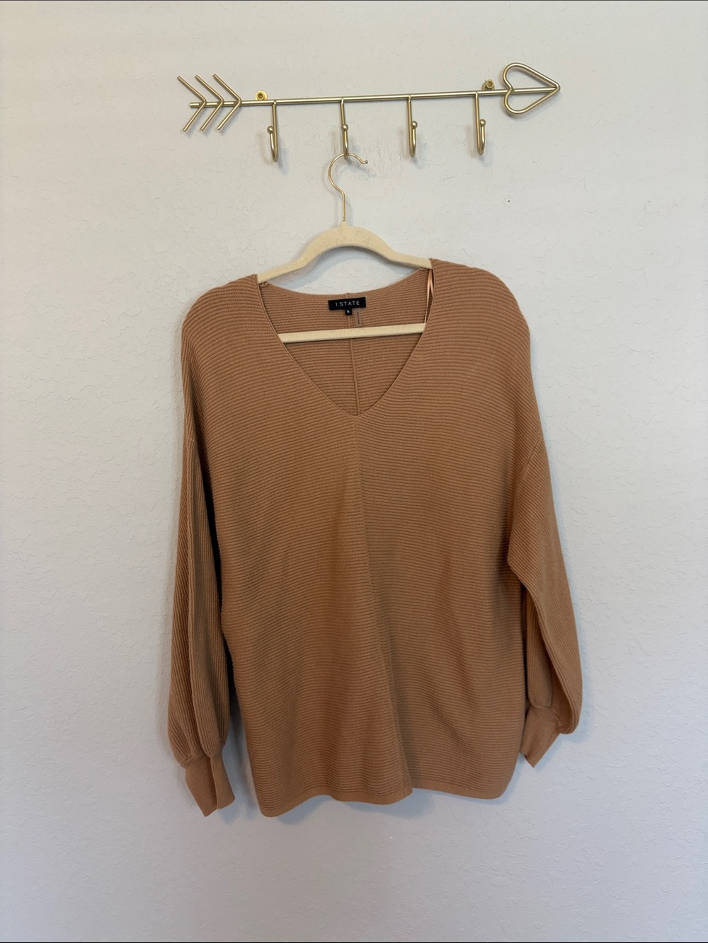 1.STATE Women’s V-Neck Dolman Sleeve Sweater Camel Tan XL